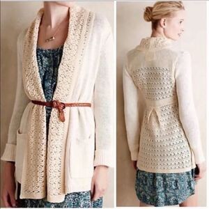 Anthro Angel of the North Evenie‎ Chenille long  open Cardigan Ivory Sweater S